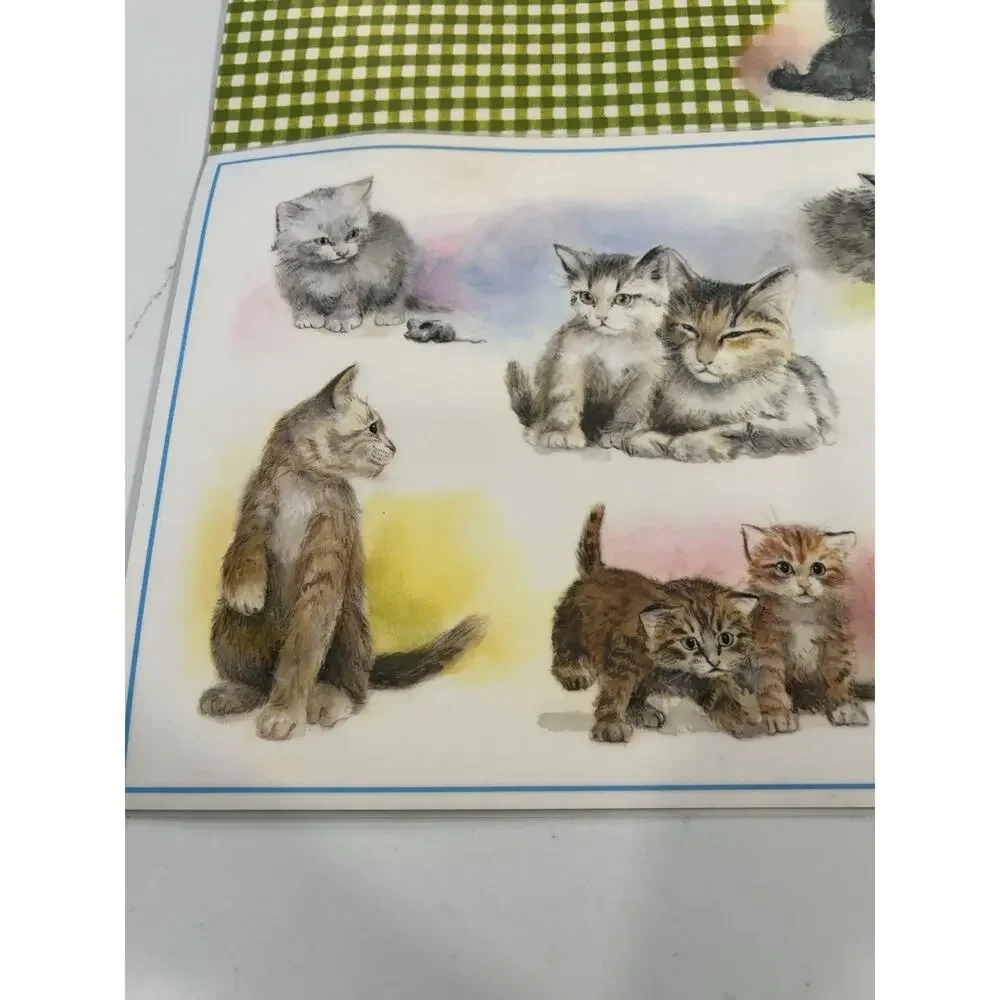 Conimar Conimats Decorator Reversible Placemats Kitten Cat Green‎ Gingham Set 4